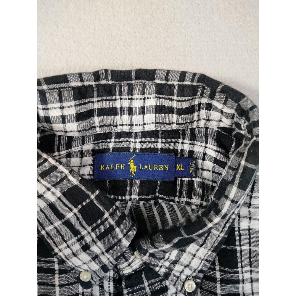 Ralph Lauren Shirt Mens XL Black Gray Plaid Long Sleeve Button Down Preppy - Picture 3 of 10